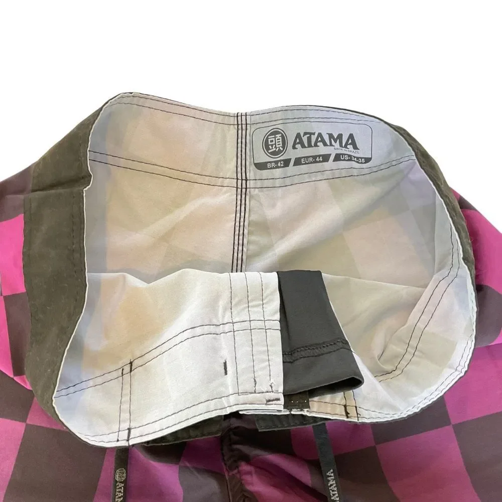 NWOT Atama Shorts Boardshorts Men’s 34-35 Purple Checkered MMA Jiu Jitsu Brazil
